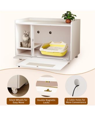 White Hidden Litter Box Cabinet with Storage Bench