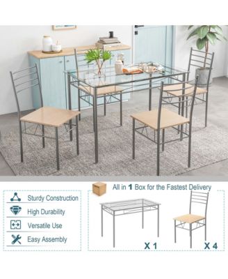 5 Piece Dining Set Table and 4 Chairs Glass Top Kitchen Breakfast Furniture
