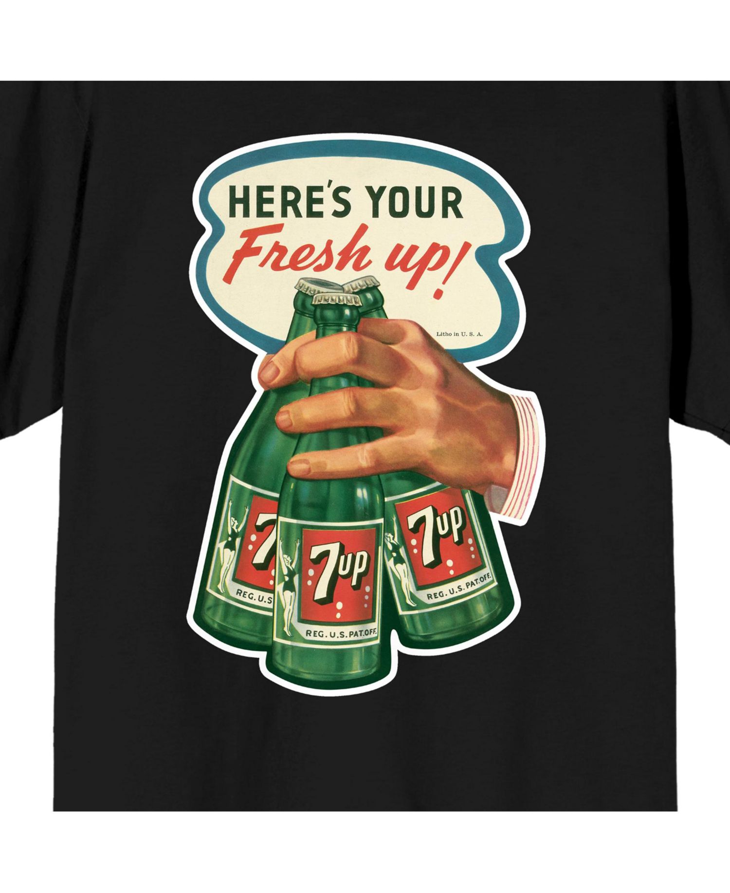 Big & Tall Here's your Fresh Up! Hand with 3 Bottle og Green Softdrinks Black Short Sleeve Adult T-Shirt