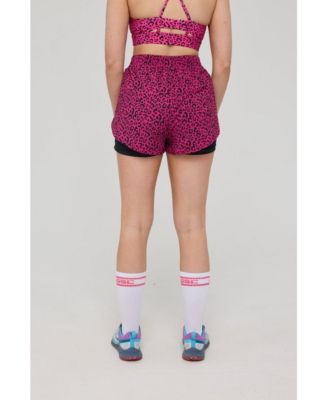 Women's Elite 2 in 1 Running Shorts - Pink Leopard