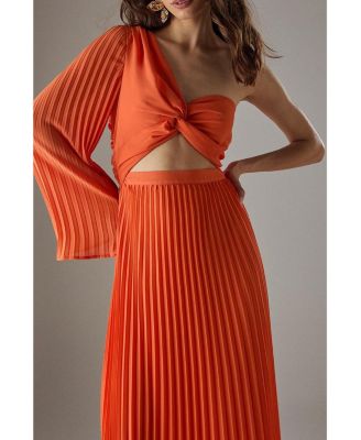 Chiffon One Shoulder Cut Out Midi Dress