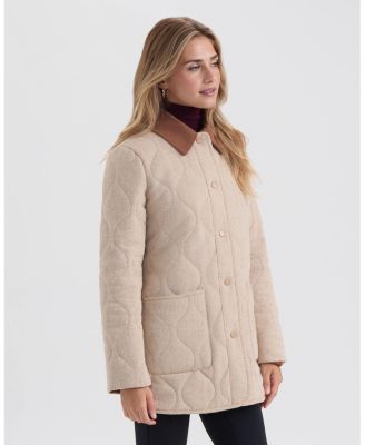 Women's Chevron Quilted Coat with Contrast Collar