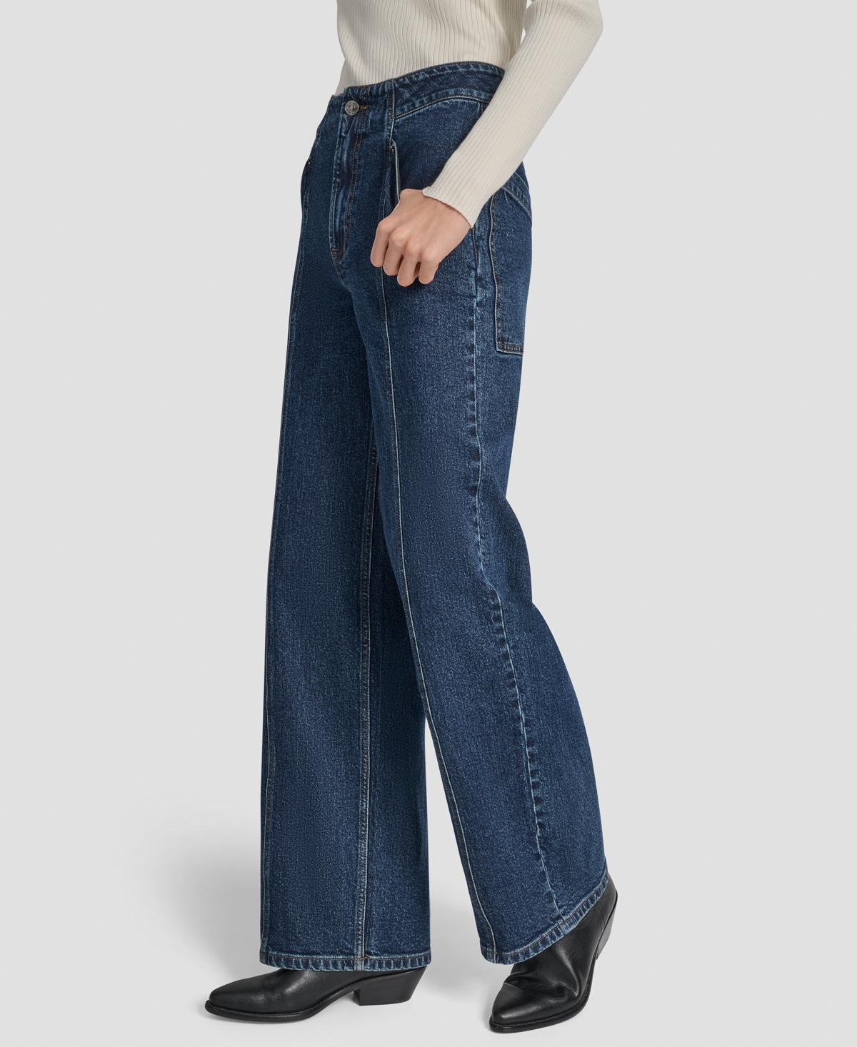 Dkny Jeans Women's High Rise Wide Leg Cargo Jeans In Blue
