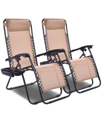 2PCS Zero Gravity Chairs Lounge Patio Folding Recliner Outdoor