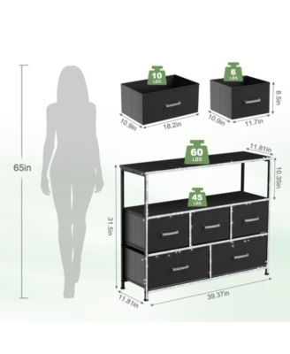 Dresser TV Stand, Entertainment Center with 5 Fabric Drawers, Media Console Table for TV with Open Storage Shelf Dresser for Bedroom/Living Room/Hallway