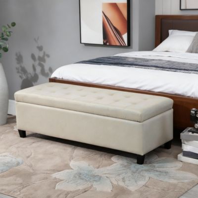 Fabric Lift Top Shoe Bench Storage Ottoman Tufted Stool Home Furniture