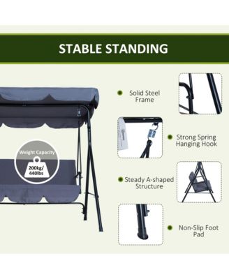 Porch Swing Hammock Bench Chair, Steel 3-Seat, Canopy,