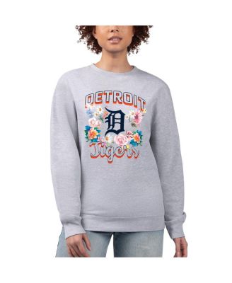 G-III 4Her by Carl Banks - Women's Heather Gray Detroit Tigers Flowers Graphic Pullover Sweatshirt