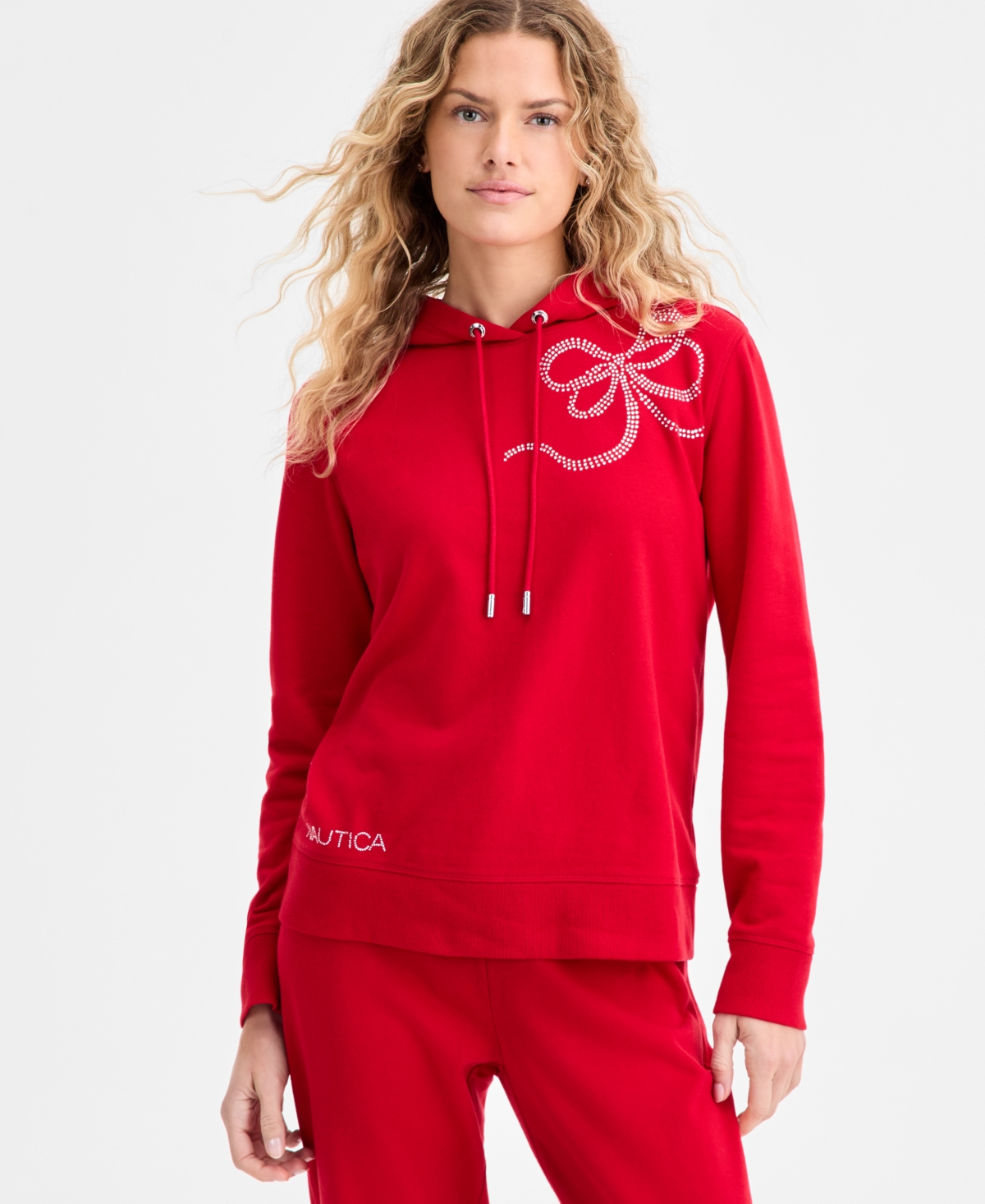 Nautica Jeans Women's Embellished Bow Hooded Sweatshirt In Red