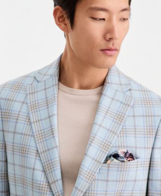 Men's Slim-Fit Linen-Blend Patterned Blazer