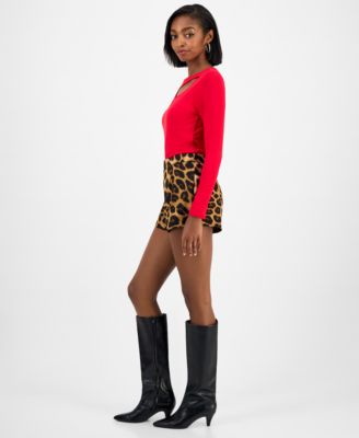 Women's Leopard-Print Fitted Zip-Front Shorts, Macy's Exclusive