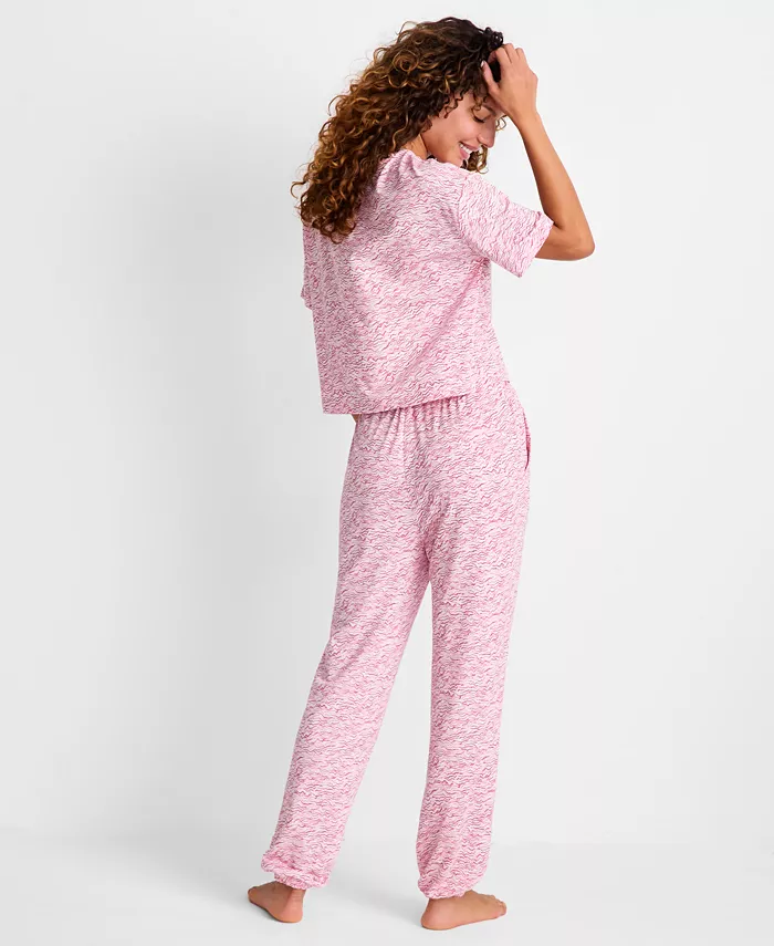Women's 2-Piece Short-Sleeve T-Shirt and Joggers Pajama Set - thumbnail 3