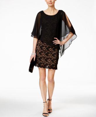 Connected - Lace Chiffon Cape Dress