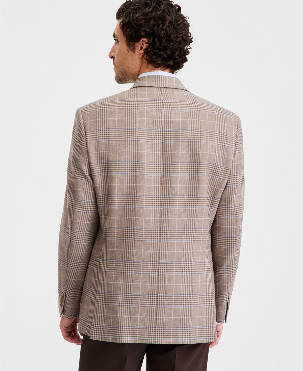 Michael Kors Men's Classic-Fit Wool-Blend Tan Plaid Blazer