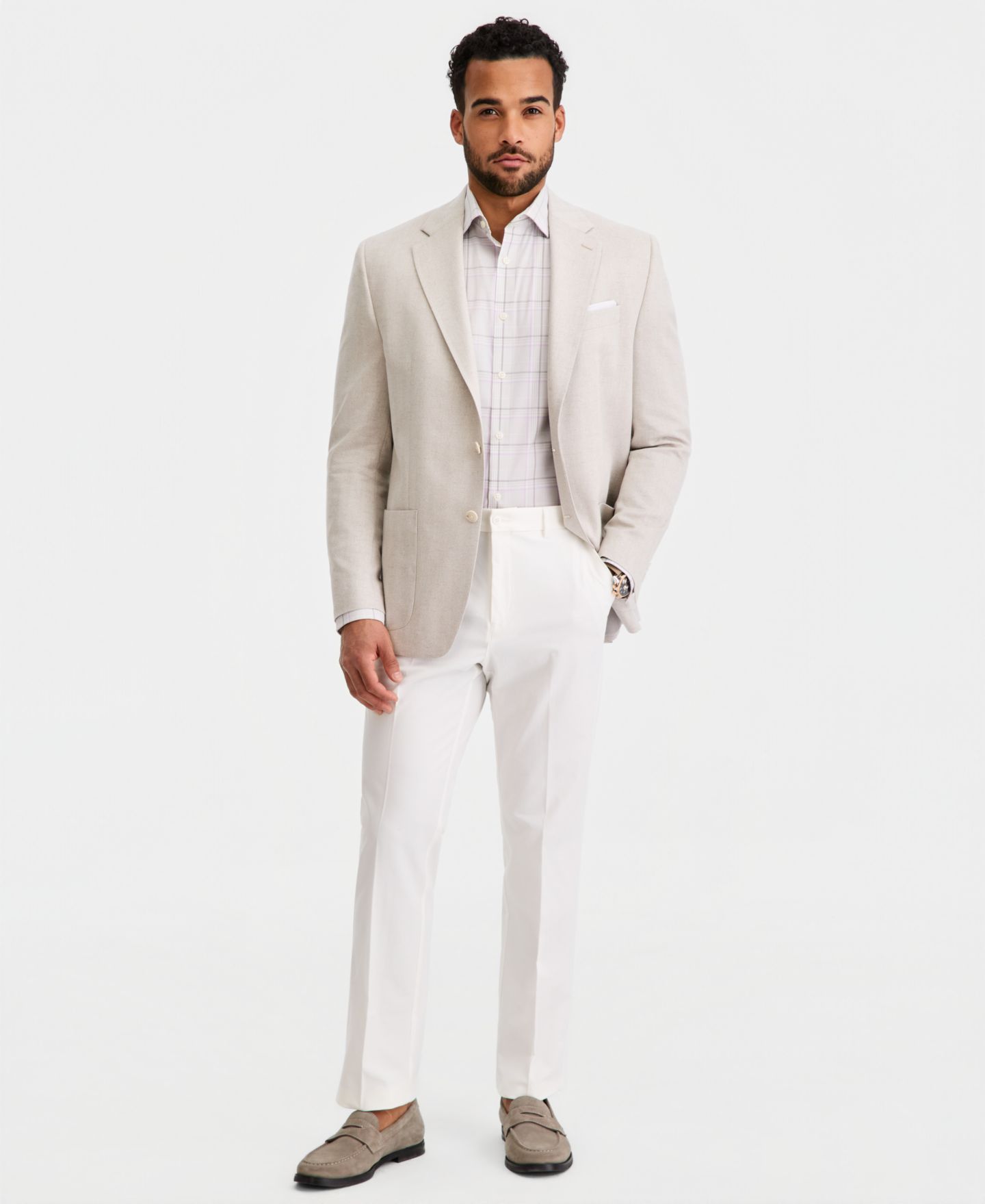 Мужской пиджак Michael Kors Classic-Fit Blazer, цвет: Бежевый — фото 2