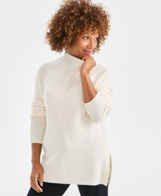 Women's Mock-Neck Ribbed Tunic Sweater