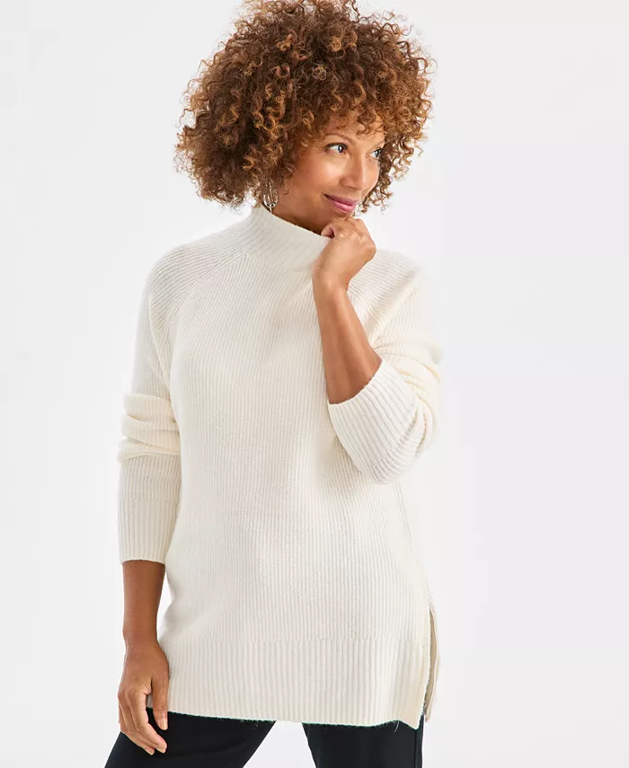 Women's Mock-Neck Ribbed Tunic Sweater