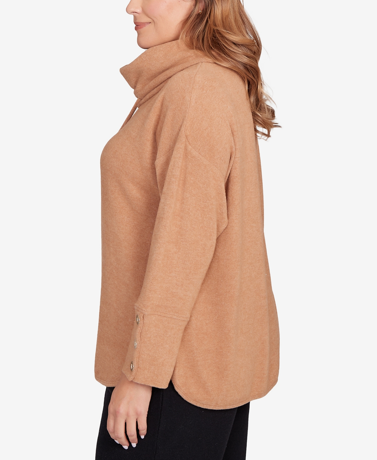 Ruby Rd. Plus Size Cozy Cowl Neck Drawstring Sweater In Brown