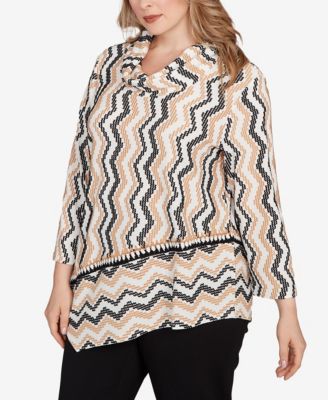 Plus Size Cowl Neck Zig Zag Textured Knit Top