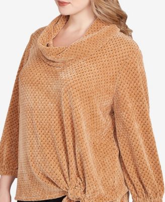 Plus Size Honeycomb Chenille Cowl Neck Top