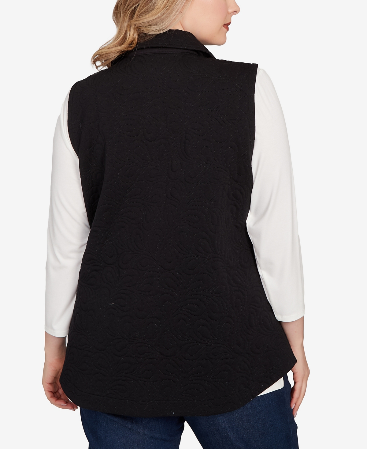 Ruby Rd. Plus Size Quilted Terry Inner Beauty Vest Jacket In Black