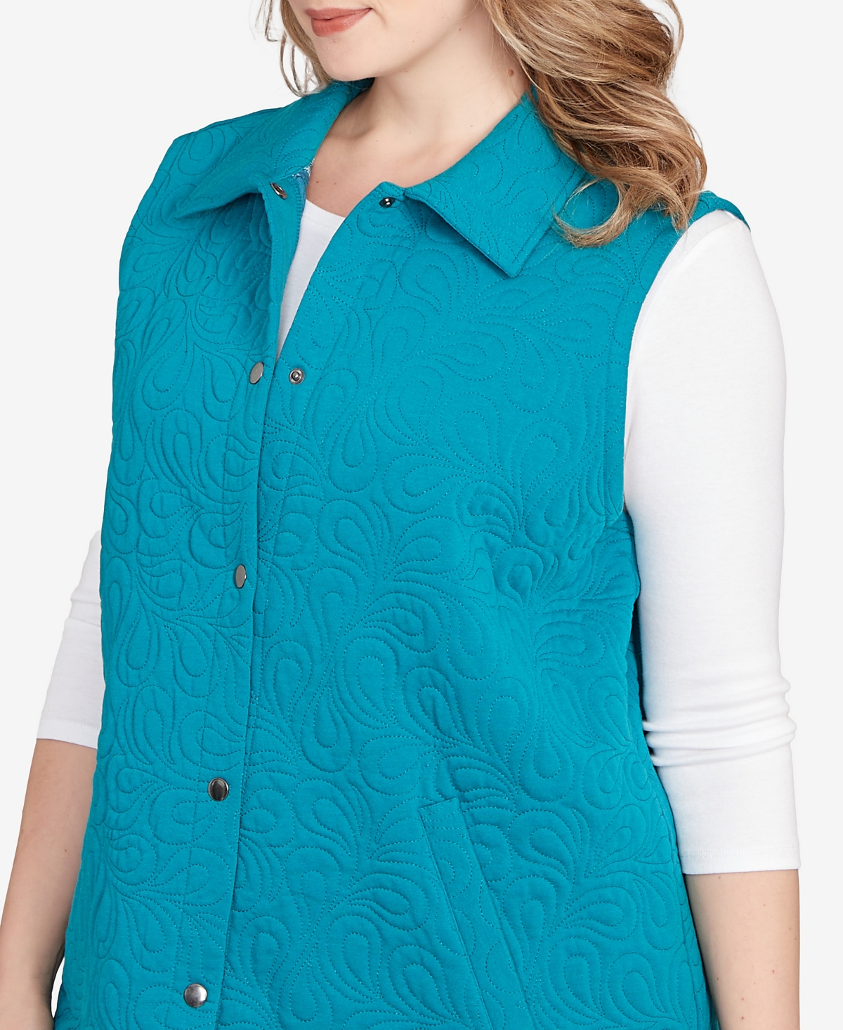 Ruby Rd. Plus Size Quilted Terry Inner Beauty Vest Jacket In Blue