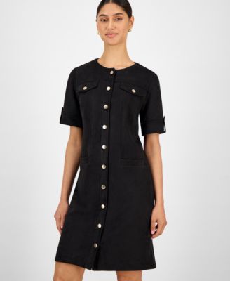 Women's Faux-Suede Short-Sleeve Shirtdress