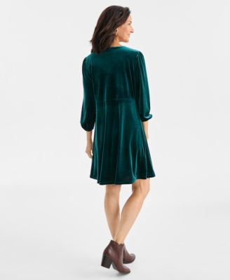 Women's V-Neck 3/4-Sleeve Velvet Dress