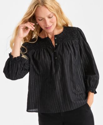Style & Co - Women's Solid Smocked-Yoke Blouse