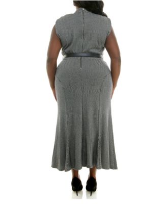 Plus Size Mock Neck Belted Knit Midi Dress
