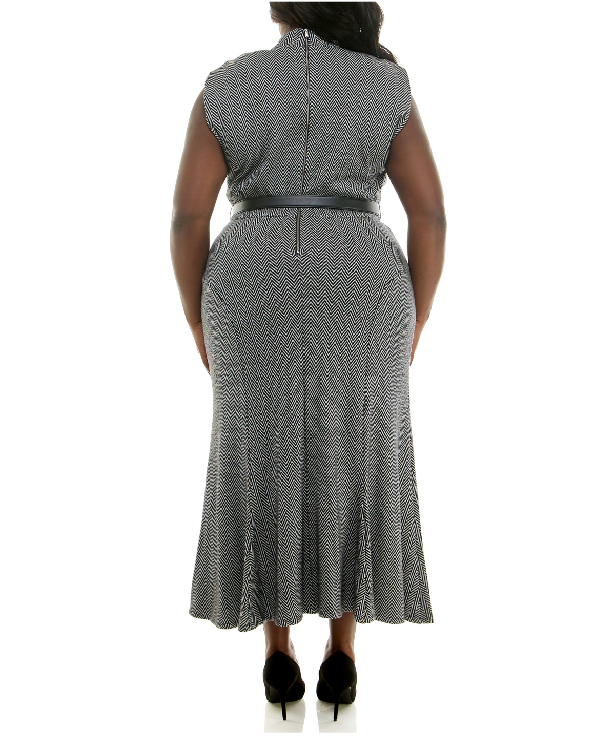 Taylor Plus Size Mock Neck Belted Knit Midi Dress In Gray
