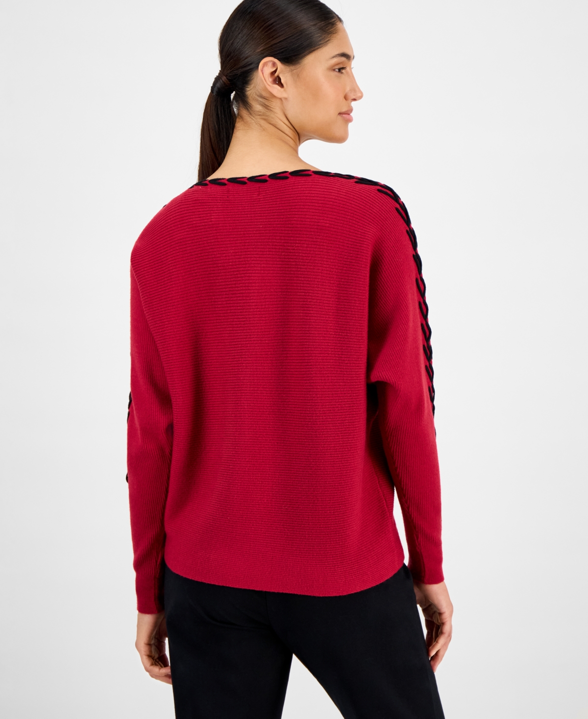 T Tahari Women's Ribbed Dolman-sleeve Sweater In Red