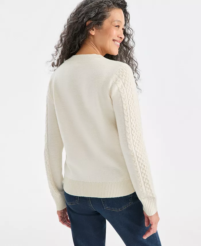 Women's Crewneck Shine Cable-Knit Sweater - thumbnail 6