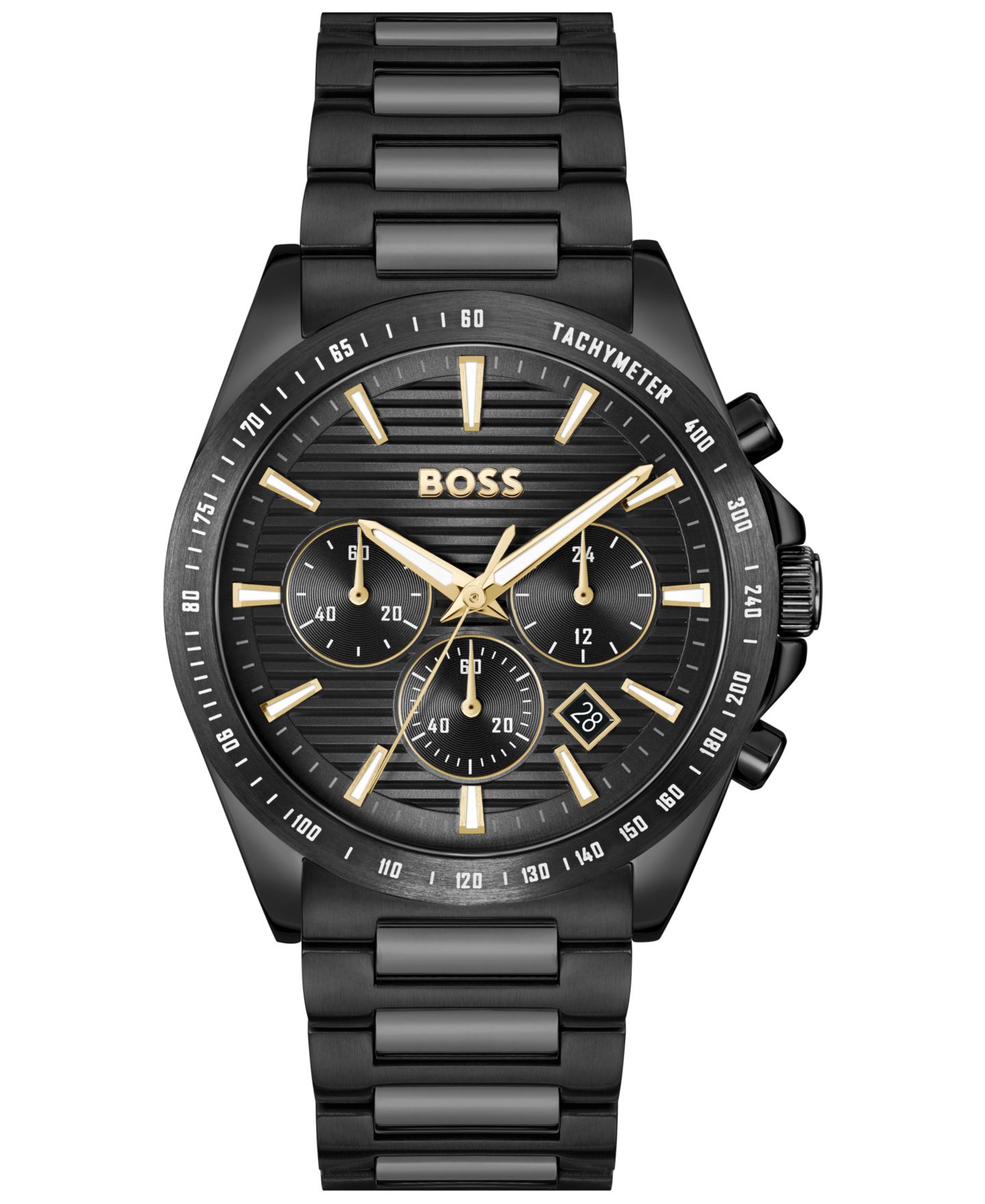 Мужские часы Hugo Boss Strike Quartz Fashion Chrono Ionic Plated Black Steel Watch, 41mm — фото 1
