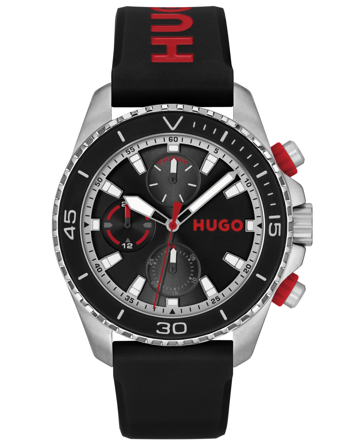 Hugo Boss Men's Dive Quartz Multifunction Black Silicone Watch, 44mm In Black