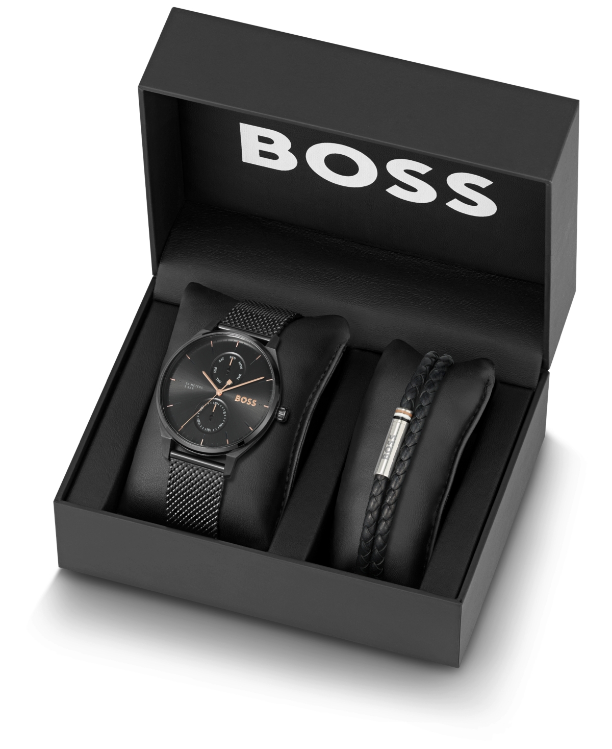 Hugo Boss Men's Tyler Giftset Quartz Multifunction Ionic Plated Black Steel Watch, 43mm In Black