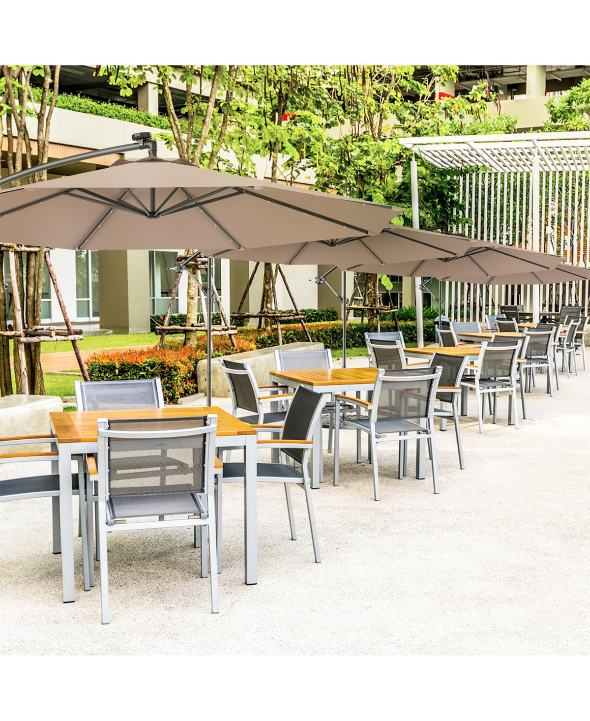 Costway 10' Hanging Solar Led Umbrella Patio Sun Shade Offset Market W/Base