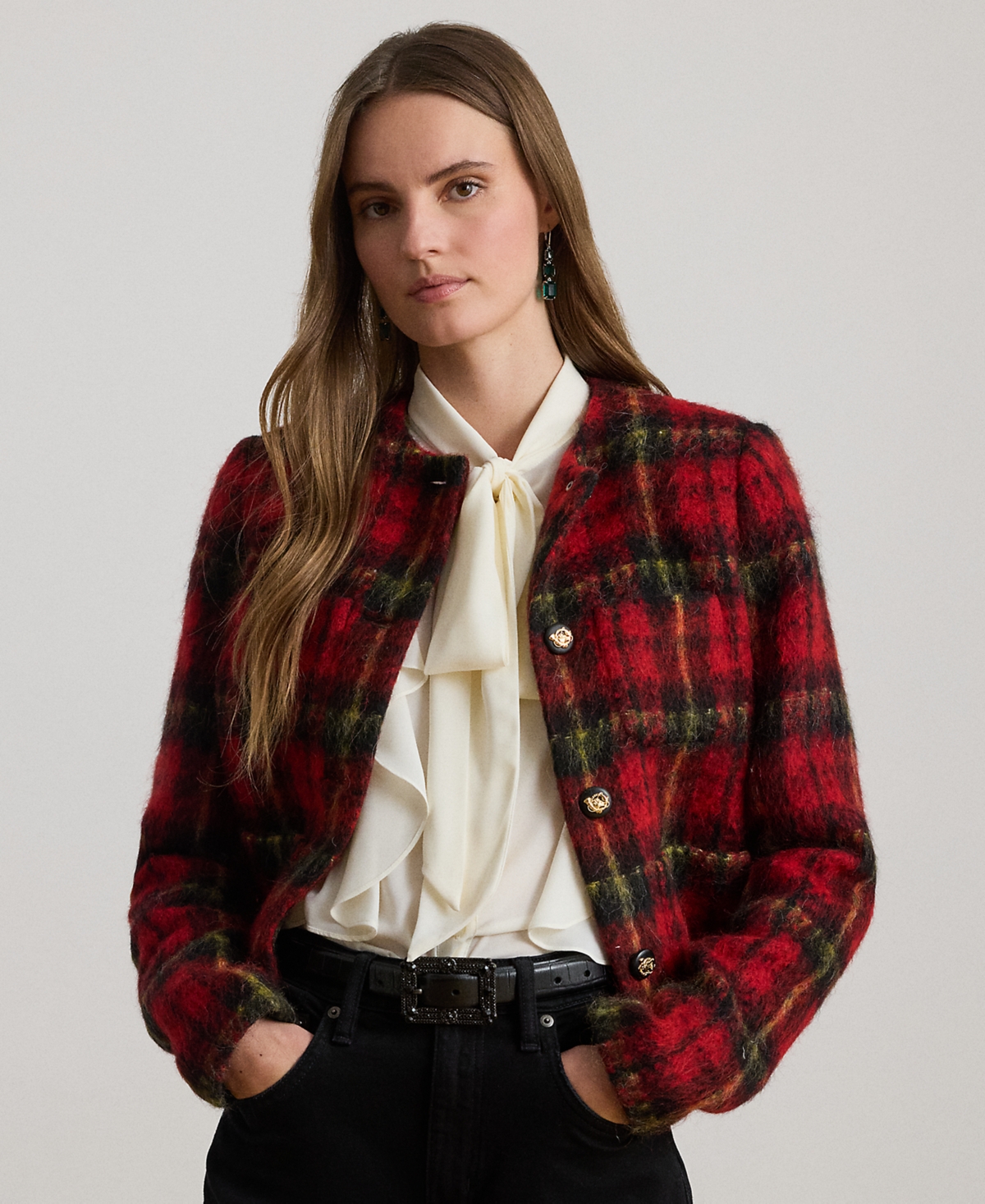 Ralph Lauren Petite Plaid Cropped Jacket