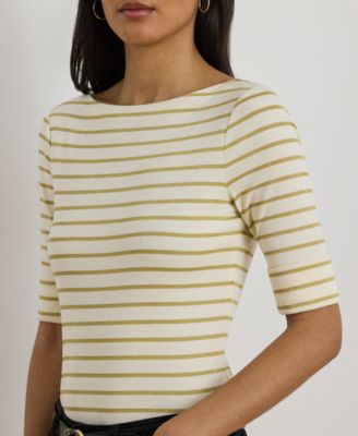 Petite Metallic Striped Boat Neck T-Shirt