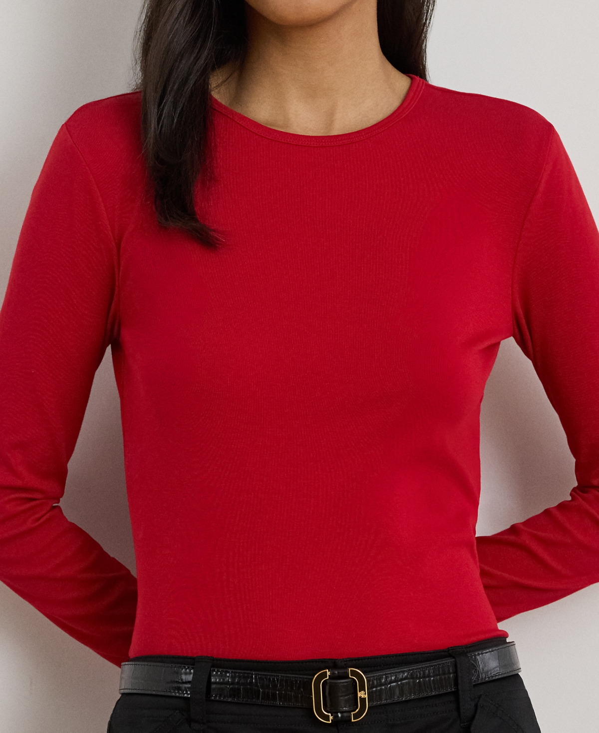 Ralph Lauren Petite Long Sleeve Crewneck T-shirt In Red