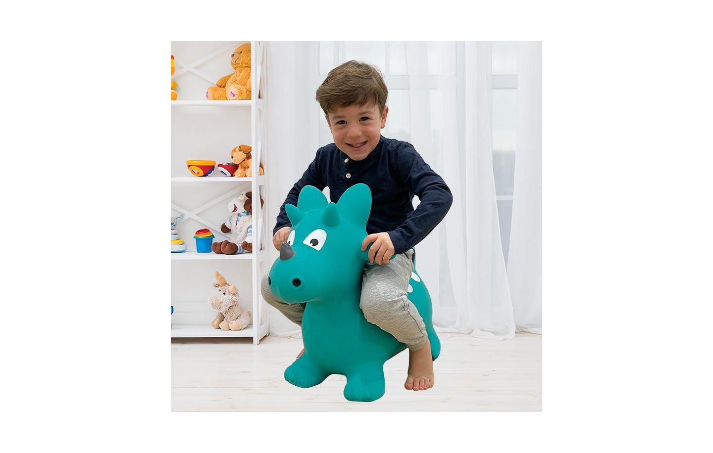 Детские игрушки BounceZiez Inflatable Bouncy Ride-On Hopper W/ Pump - Dino, цвет: Зелёный — фото 2