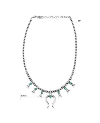 Sterling Silver Green Turquoise Beaded Squash Blossom Necklace, 16 to 19 Inches