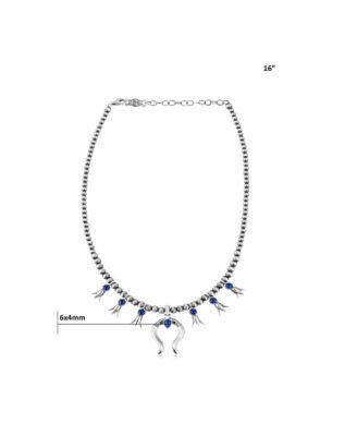 Sterling Silver Lapis Beaded Squash Blossom Necklace, 16 to 19 Inches