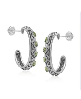 Sterling Silver Green Serpentine Patterned J-Hoop 1 Inch Earrings