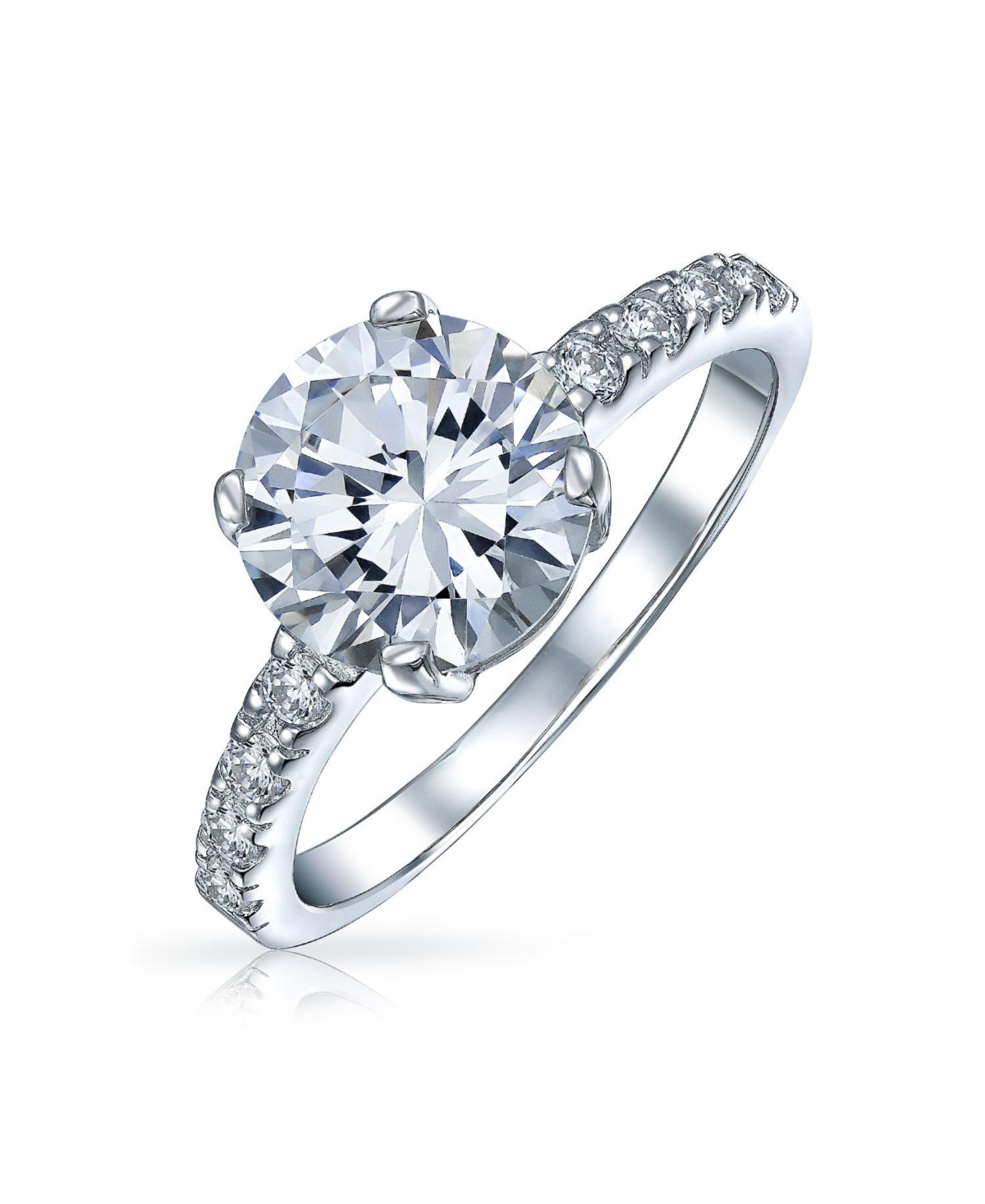 Bling Jewelry Classic 4CT Cz Round Solitaire Promise Ring .925 Sterling Silver Cubic Zirconia Thin Pave Band