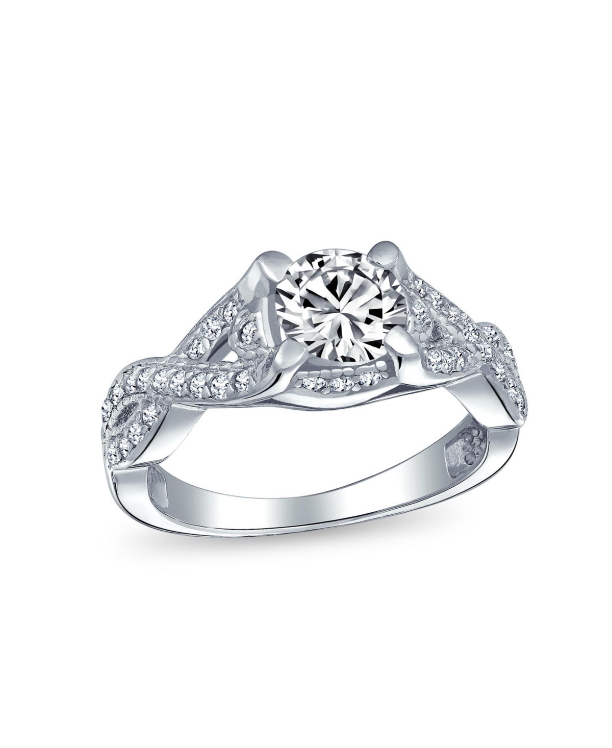 Bling Jewelry 2CTW Round Solitaire Cubic Zirconia Promise Ring Set Cz Pave Filigree Band Sterling Silver