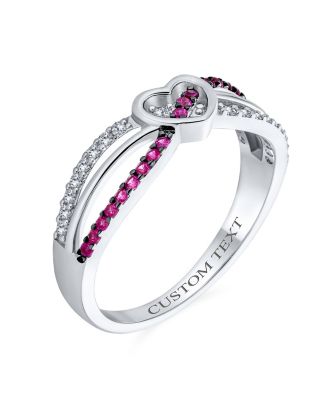 Friendship Pink CZ Infinity Band Heart Shape Promise Ring Cubic Zirconia Sterling Silver