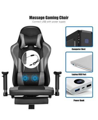Massage Gaming Chair Racing Computer Task Chair Recliner w/Footrest