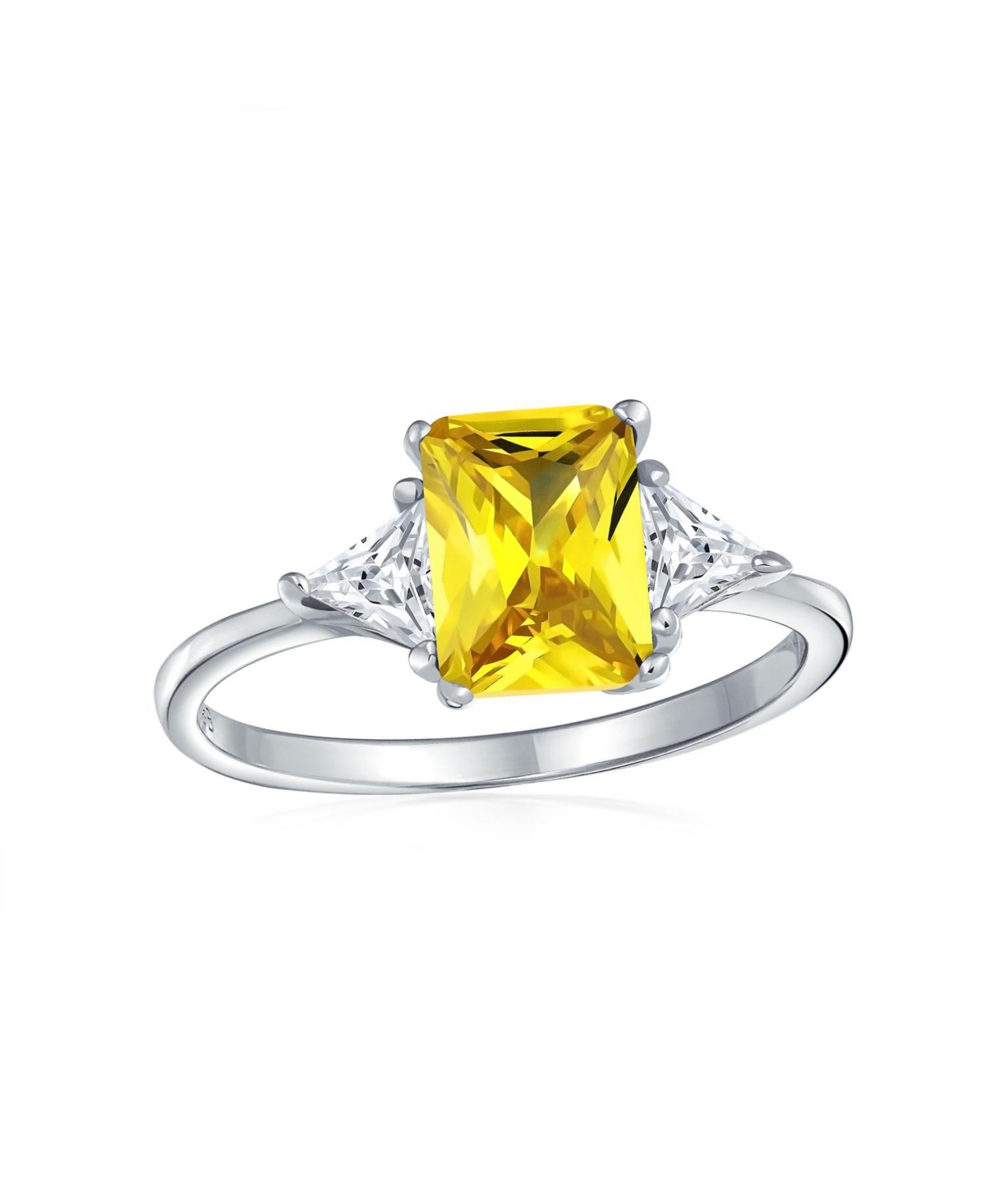 Bling Jewelry Sterling Silver 3CT Carnary Yellow Princess Cut Cz Promise Ring with Trillion Side Stones