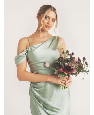 Women's Asymmetric Bardot Satin Bridesmaid Dress